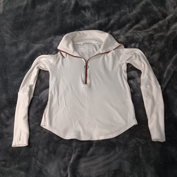 We The Free White Waffle Weave Oversized 1/2 Zip Pullover Long Sleeve Stretch XS - Picture 1 of 14